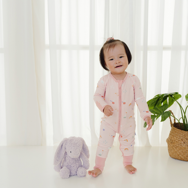 ORGANIC BAMBOO ZIPPED PYJAMAS - RAINBOW BUNNY