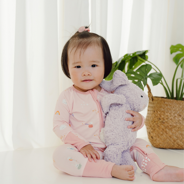 ORGANIC BAMBOO ZIPPED PYJAMAS - RAINBOW BUNNY