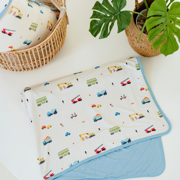 PREMIUM BAMBOO DOUBLE LAYER BLANKET (110CM X 110CM) - DINO VEHICLES
