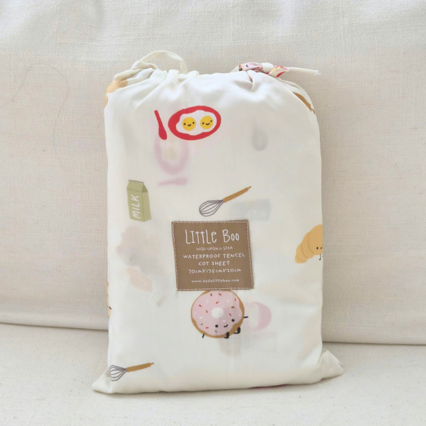 [TENCEL COLLECTION] WATERPROOF COT SHEET V2 - LITTLE BREAKFAST CLUB
