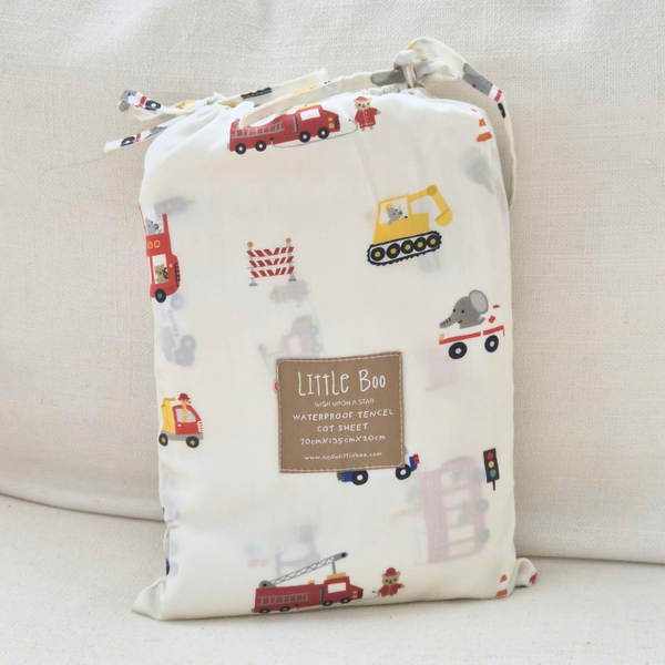 [TENCEL COLLECTION] WATERPROOF COT SHEET V2 - MY FAVOURITE VEHICLES
