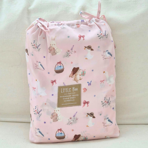 [TENCEL COLLECTION] WATERPROOF SINGLE BEDSHEET - LITTLE BUNNY JOYS [PRE-ORDER]